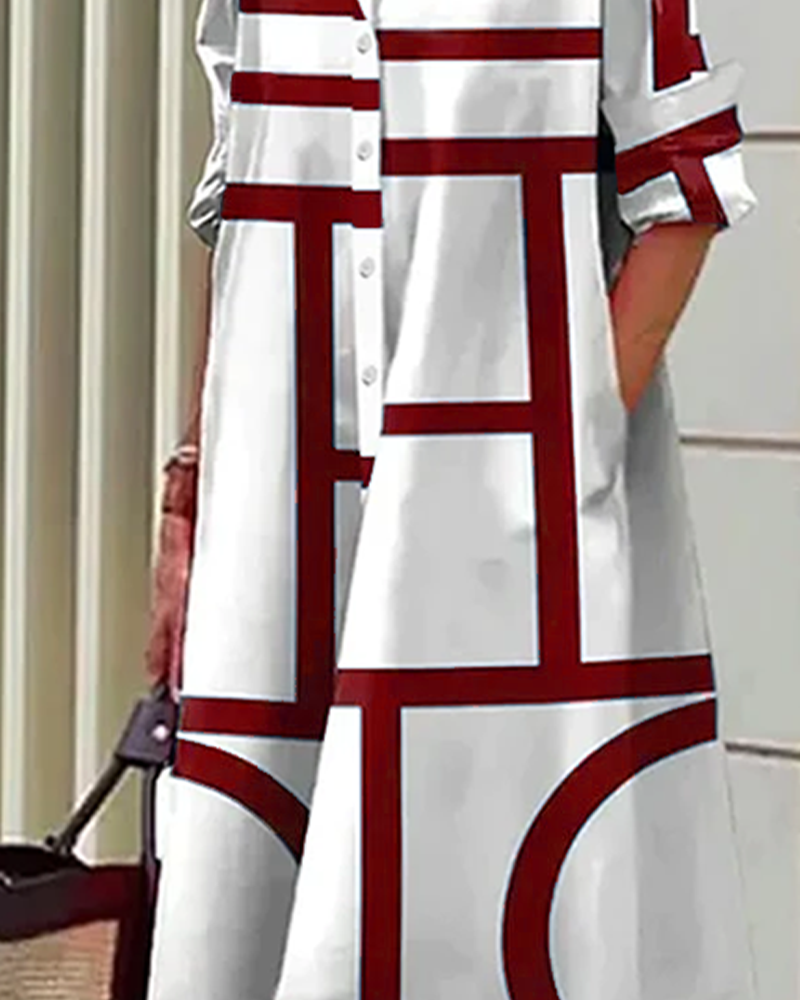 Pocket geometric print dress