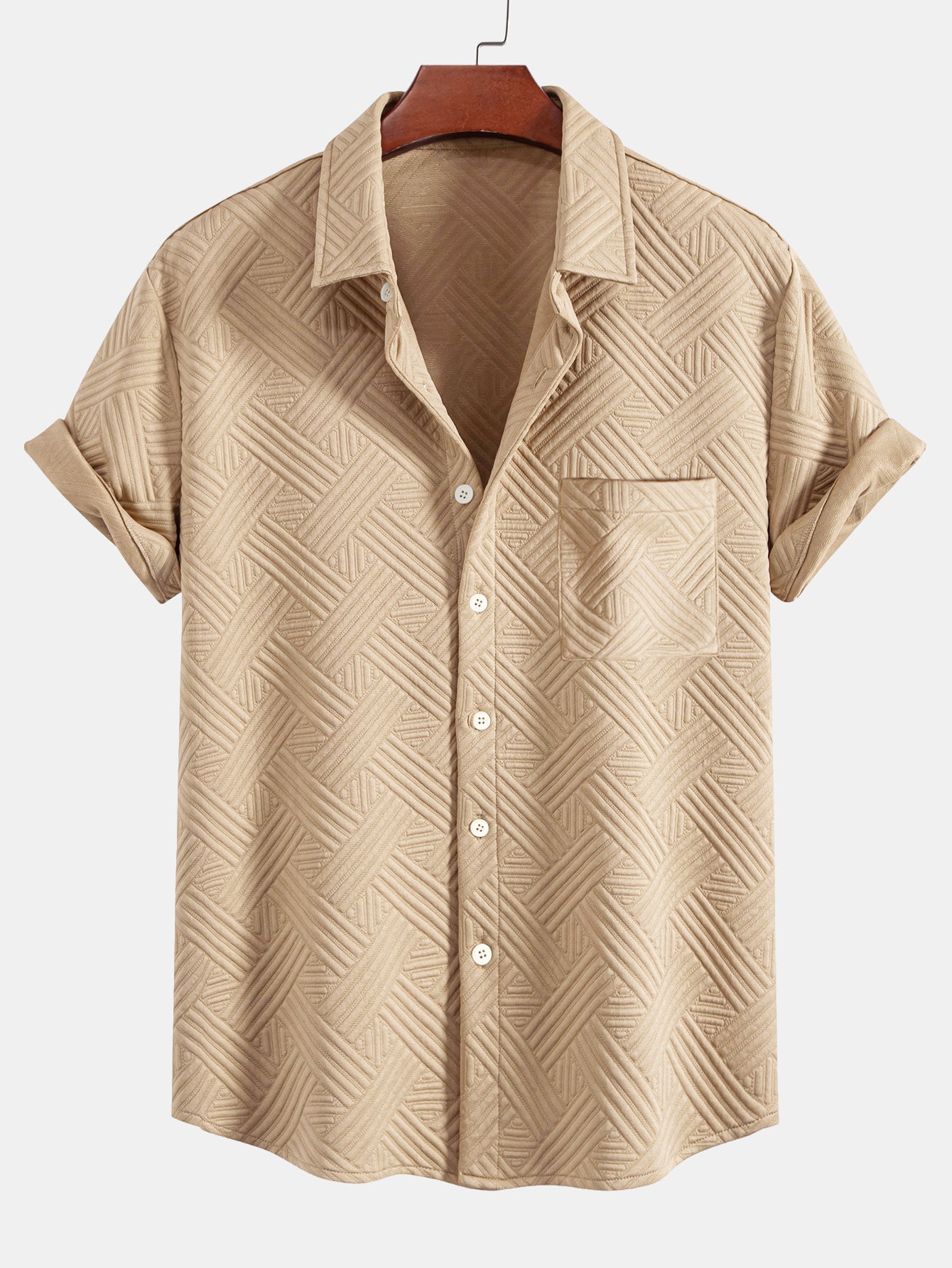 Striped Jacquard Button Up Shirt & Drawstring Shorts