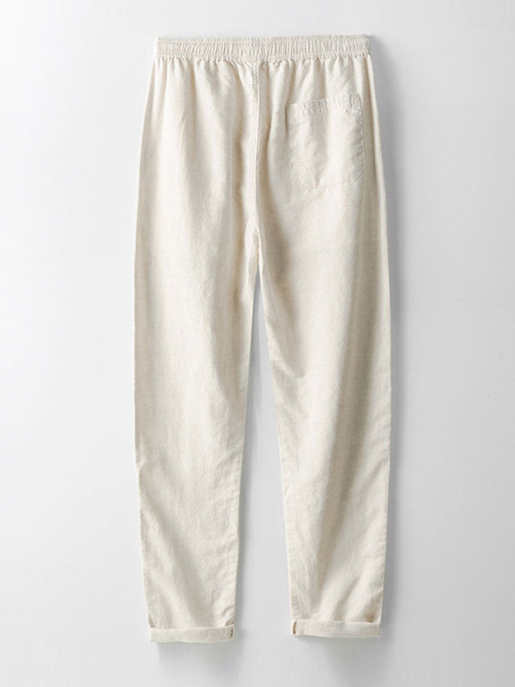 Knitted Geometric Textured Cuban Shirt & Straight Leg Linen Pants