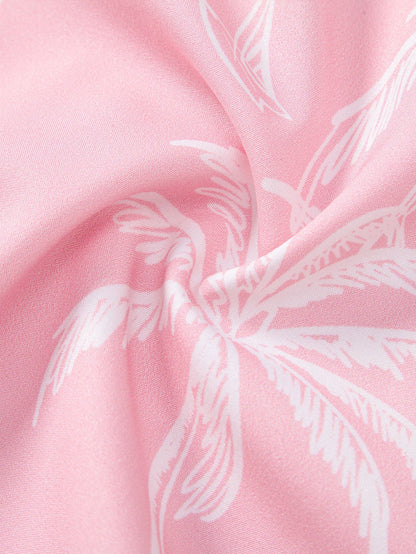 Palm Tree Island Print Button Up Shirt & Drawstring Swim Shorts