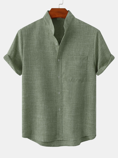 Man Stand Collar Shirt Whit Pocket