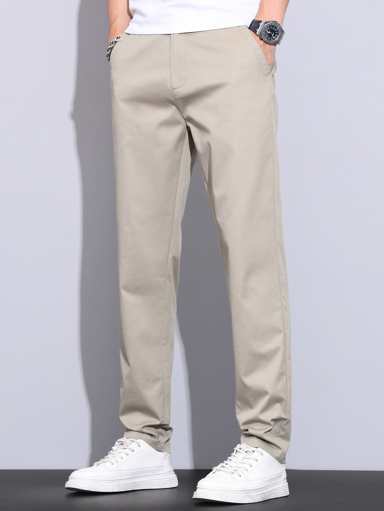 Elastic Waist Straight Leg Trousers