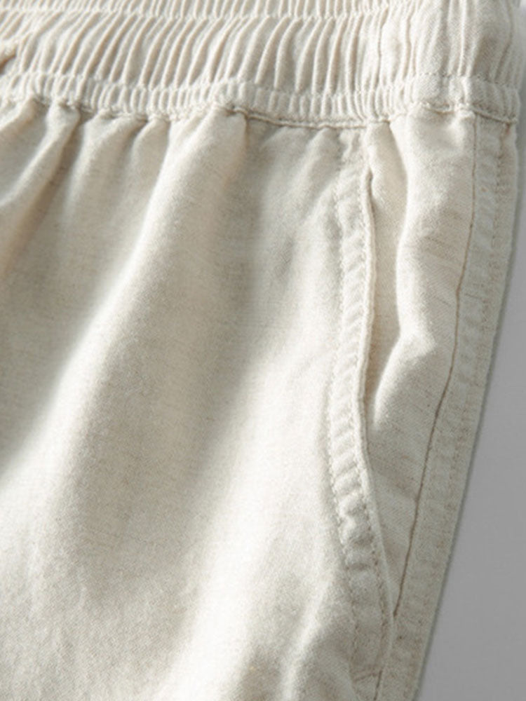 Knitted Geometric Textured Cuban Shirt & Straight Leg Linen Pants