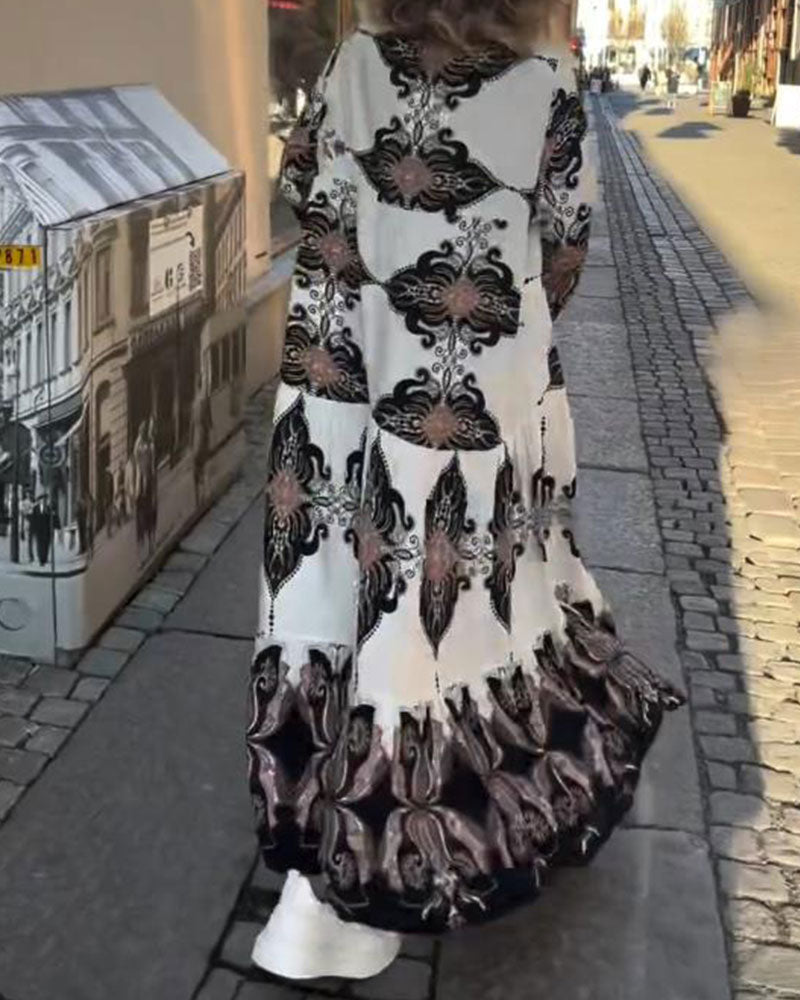 Trumpet Sleeve Stand Collar Retro Dress