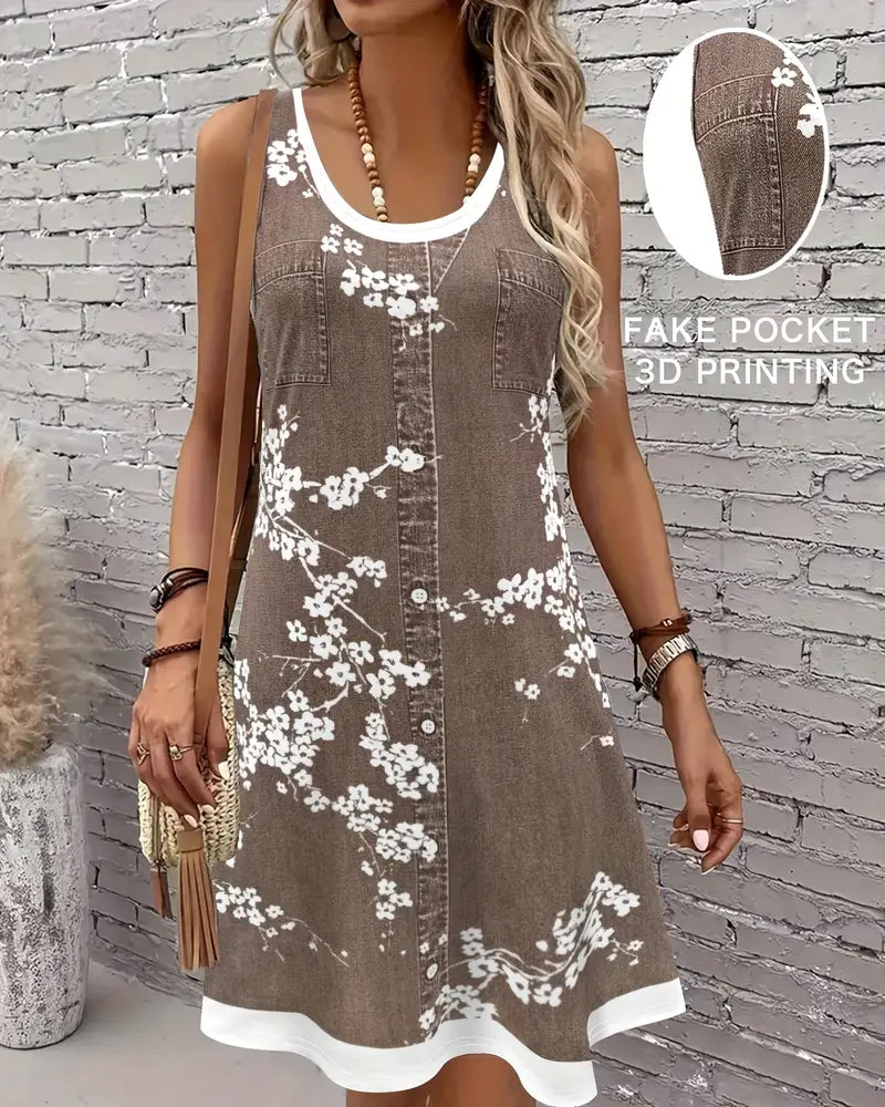 Casual Sleeveless Vest Print Dress