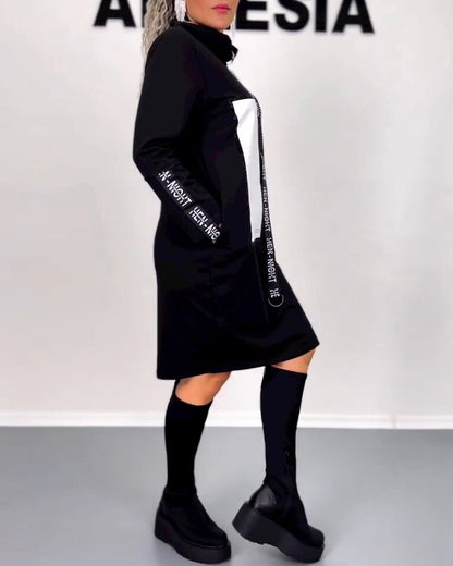 Casual Straight Dress with Drawstring