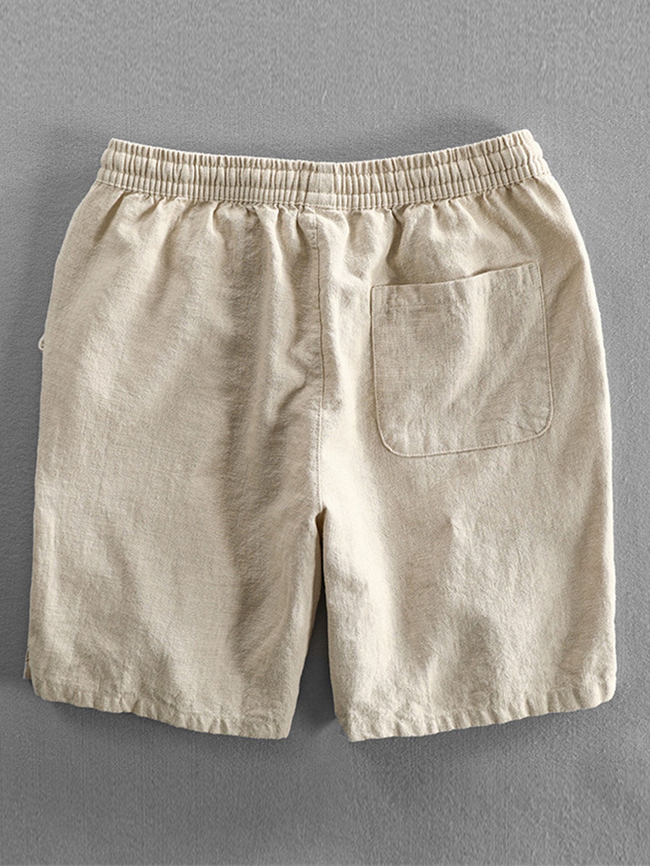 Short Sleeve V Neck Linen Rayon Blend Shirt & Linen Cotton Blend Drawstring Shorts