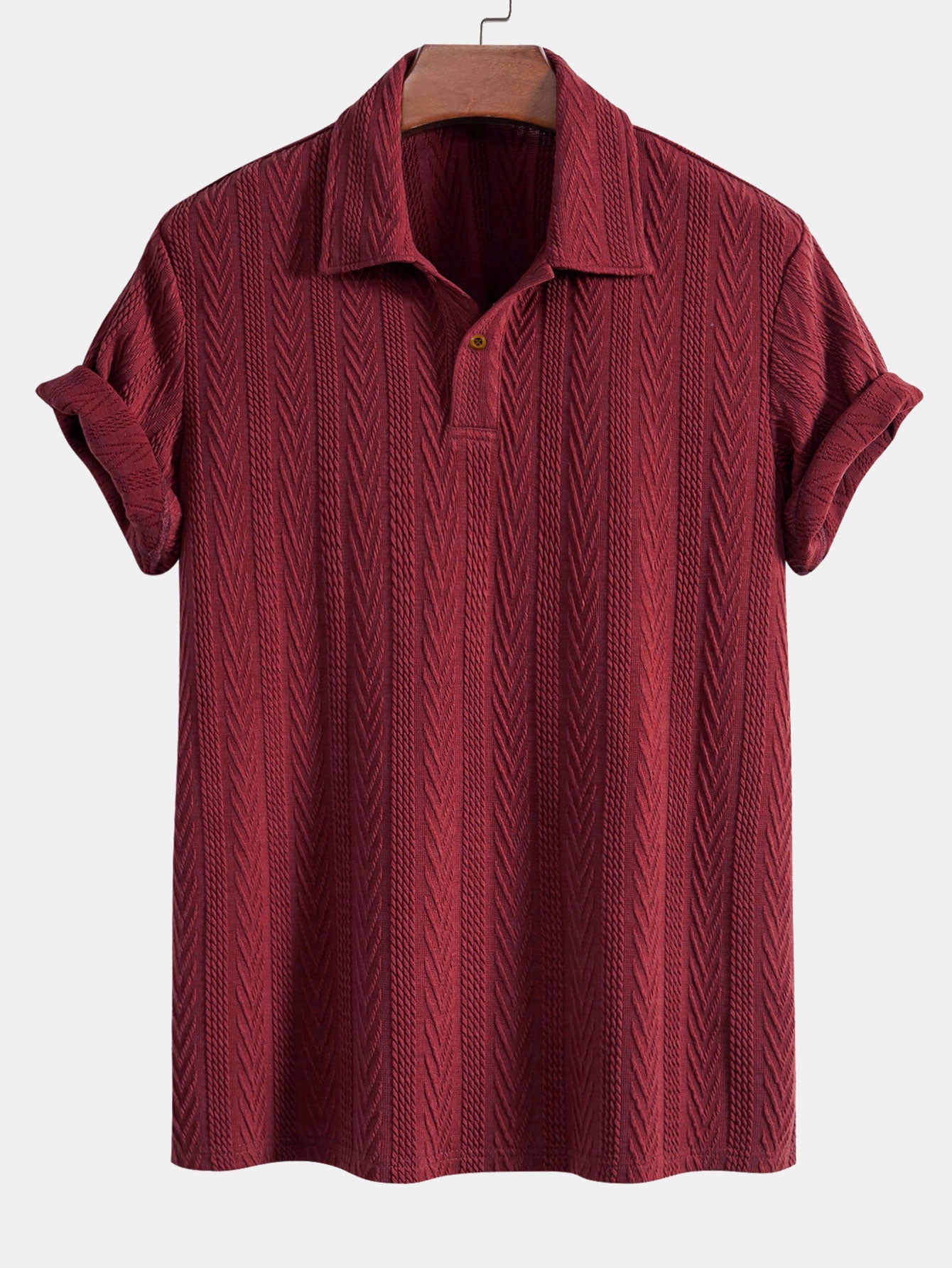 Short Sleeve Jacquard Polo & Straight Leg Ribbed Pants