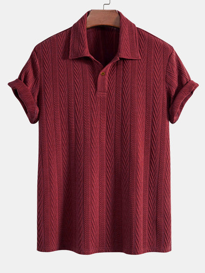 Short Sleeve Jacquard Polo & Straight Leg Ribbed Pants