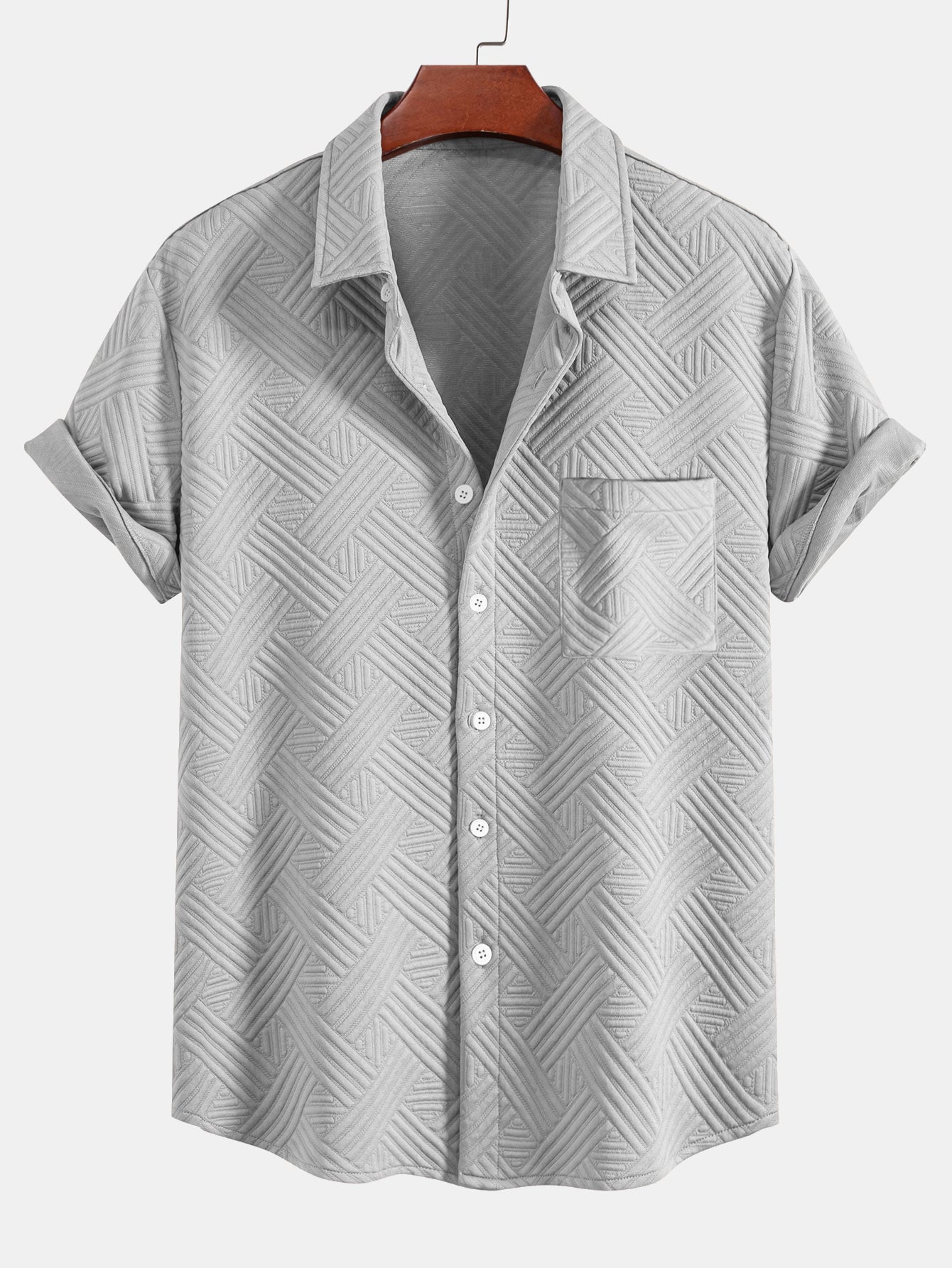 Striped Jacquard Button Up Shirt & Drawstring Shorts