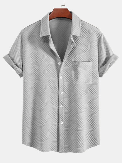 Striped Jacquard Button Up Shirt & Drawstring Shorts