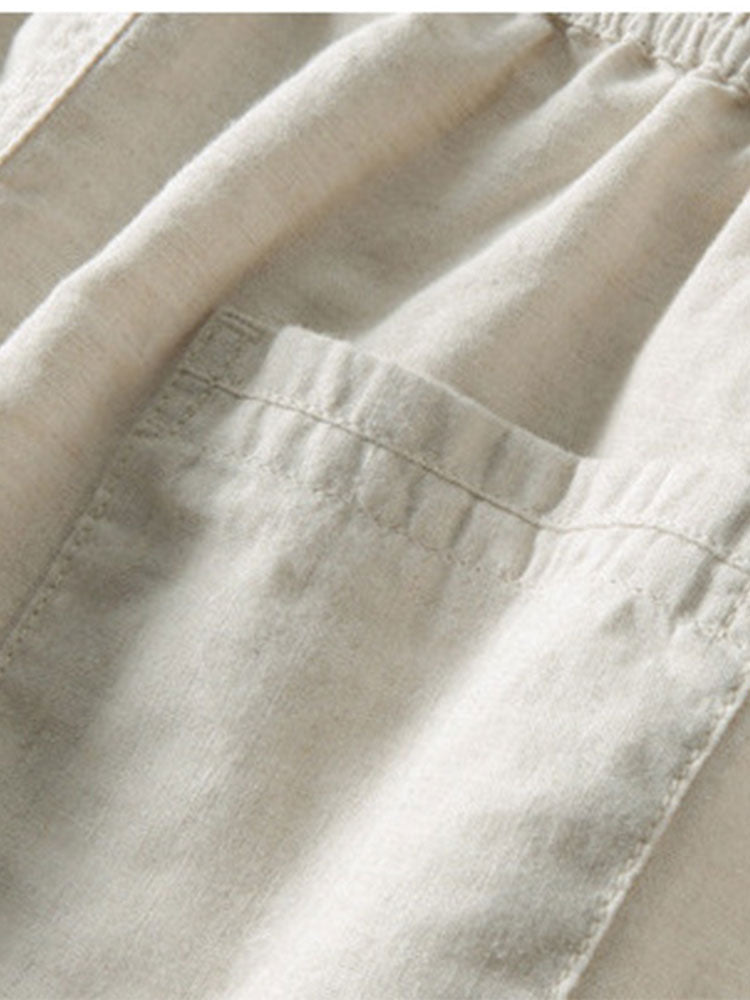 Knitted Geometric Textured Cuban Shirt & Straight Leg Linen Pants