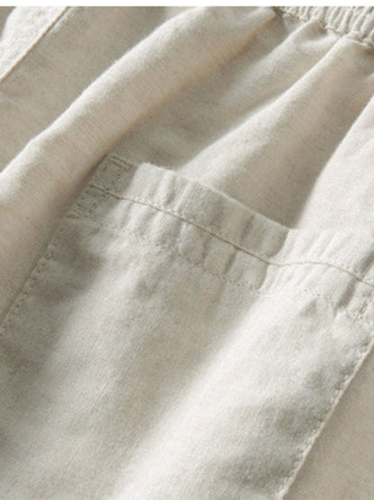 Knitted Geometric Textured Cuban Shirt & Straight Leg Linen Pants