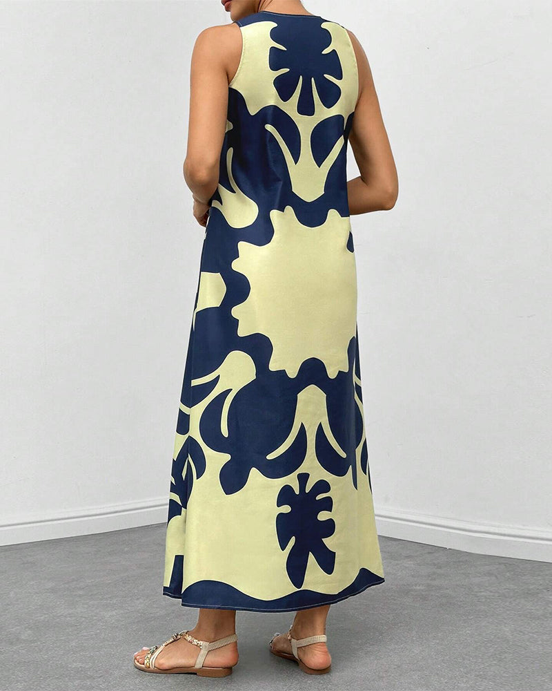 Stylish pocket print tank top dress