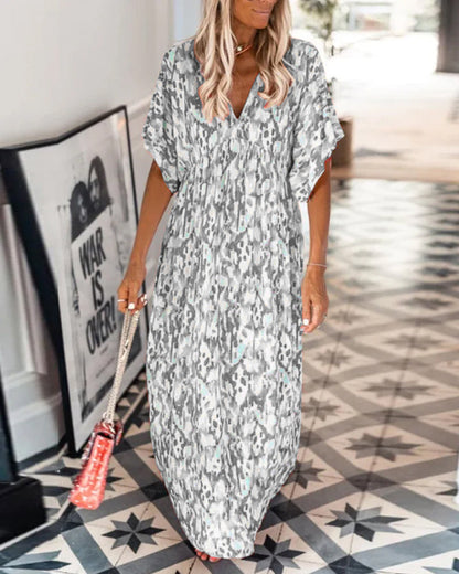 V-neck fashion print short-sleeved dress