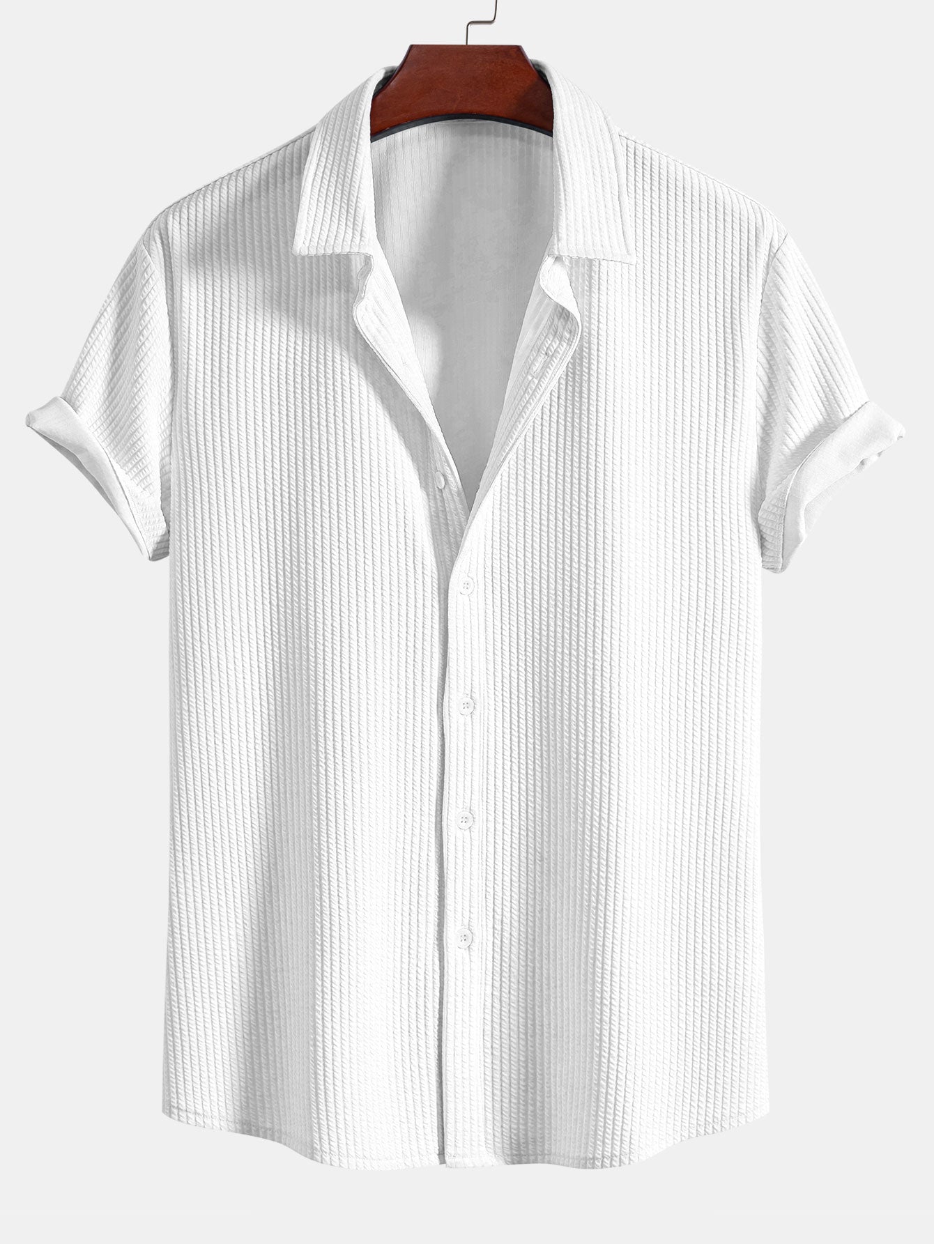 Muscle Fit Ribbed Button Up Shirt & Shorts