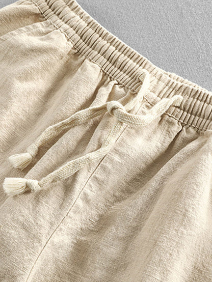 Geometric Jacquard Eyelet Cuban Shirt & Linen Cotton Blend Cropped Pants