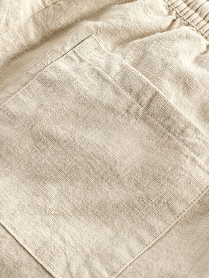 Geometric Jacquard Eyelet Cuban Shirt & Linen Cotton Blend Cropped Pants