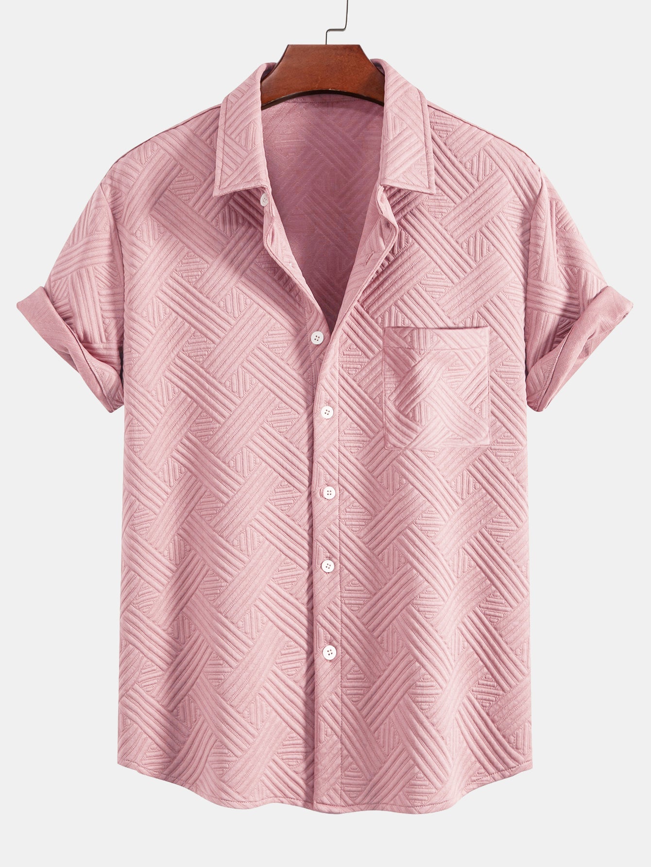 Striped Jacquard Button Up Shirt & Drawstring Shorts
