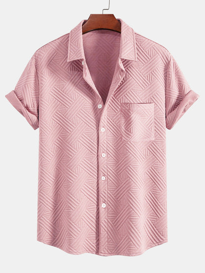 Striped Jacquard Button Up Shirt & Drawstring Shorts