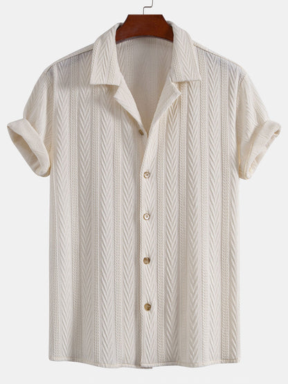 Texture Jacquard Cuban Shirt & Wrinkle Textured Straight Leg Pants