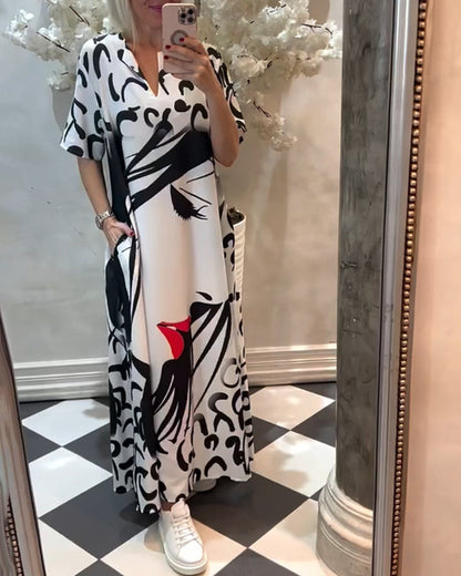 Half-sleeved Human Face Print Dress