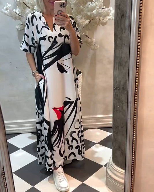 Half-sleeved Human Face Print Dress
