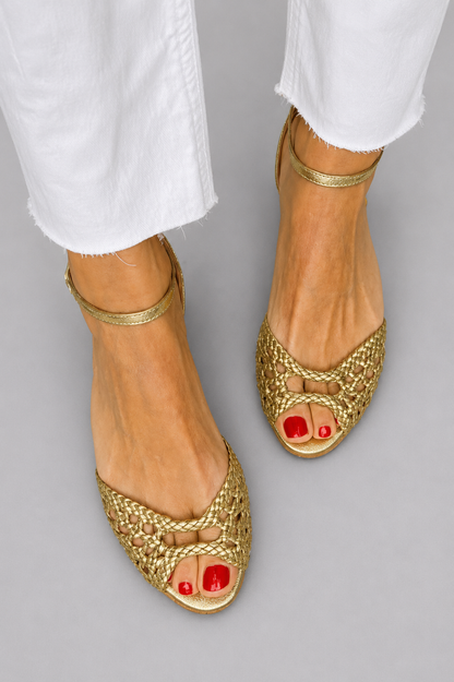 Fiorella woven ankle-strap flat sandals