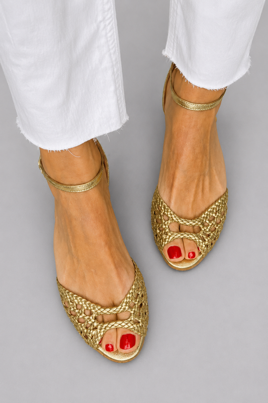 Fiorella woven ankle-strap flat sandals