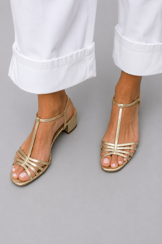 Oriana golden low-heel sandals