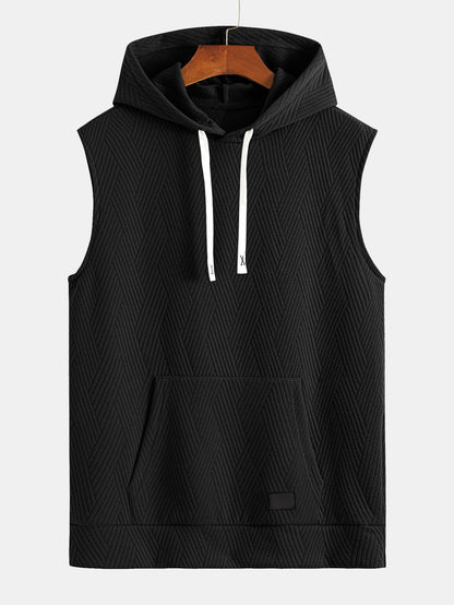 Striped Jacquard Sleeveless Hooded T-Shirt & Shorts