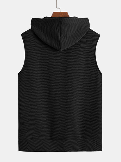 Striped Jacquard Sleeveless Hooded T-Shirt & Shorts