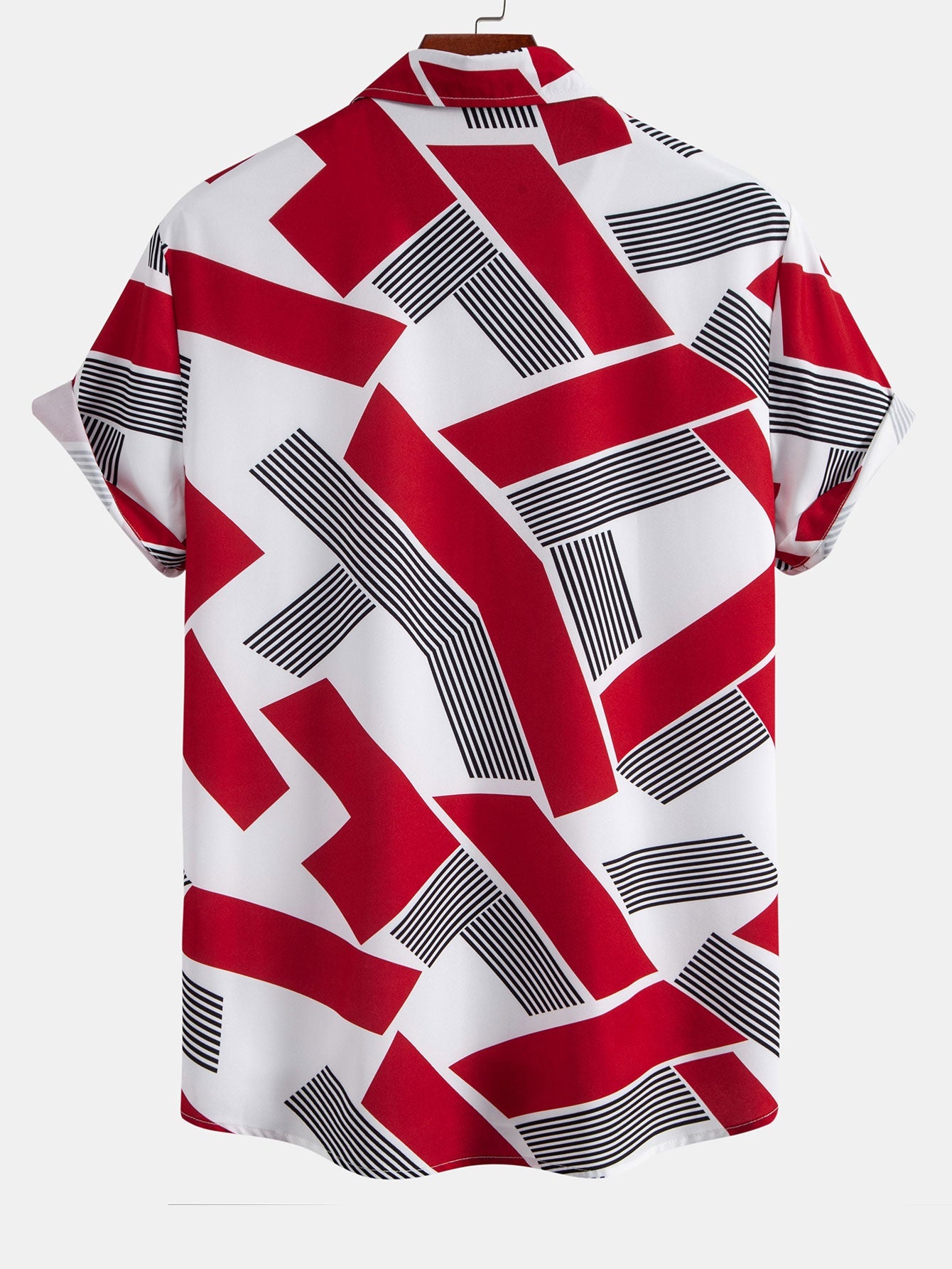 Color Block Geometry Print Button Up Shirt