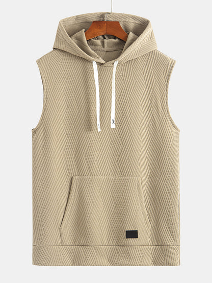 Striped Jacquard Sleeveless Hooded T-Shirt & Shorts