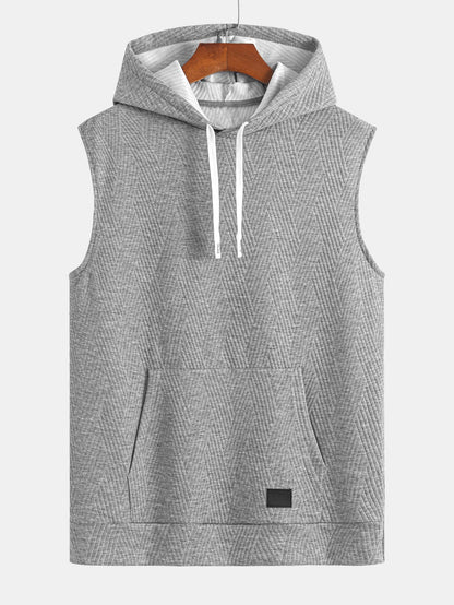 Striped Jacquard Sleeveless Hooded T-Shirt & Shorts