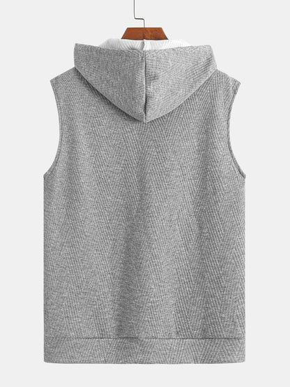 Striped Jacquard Sleeveless Hooded T-Shirt & Shorts