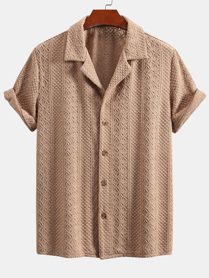 Floral Checkerboard Jacquard Cuban Shirt