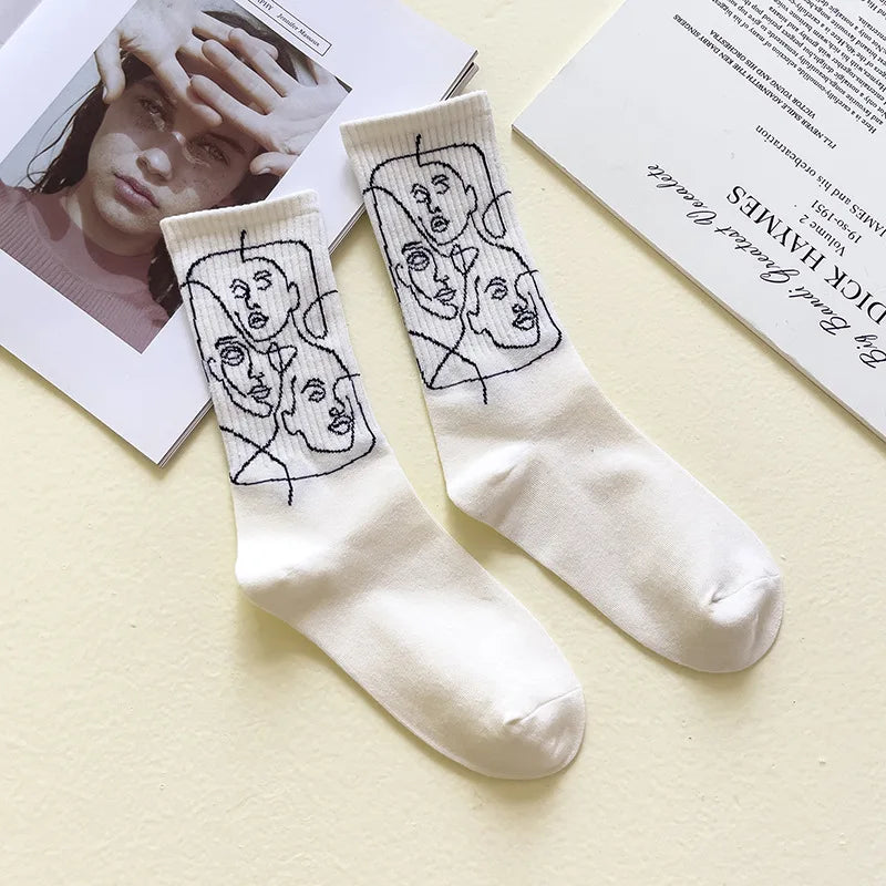 Staring Faces - Abstract Line Art Socks