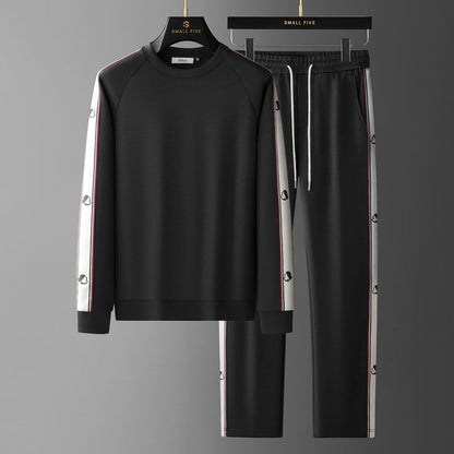 JSBD Autumn High-end Modal cotton air layer contrasting woven band sweatshirt two-piece Men's casual round-neck sport set