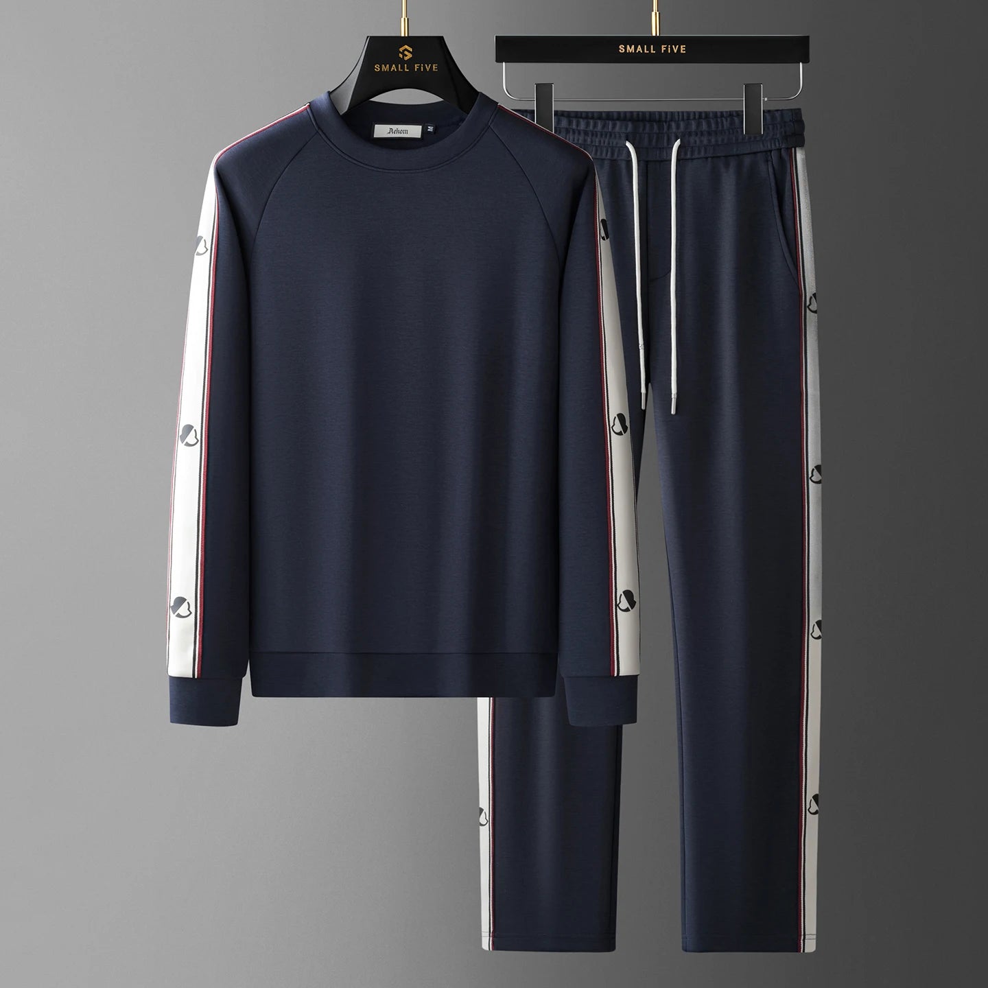 JSBD Autumn High-end Modal cotton air layer contrasting woven band sweatshirt two-piece Men's casual round-neck sport set