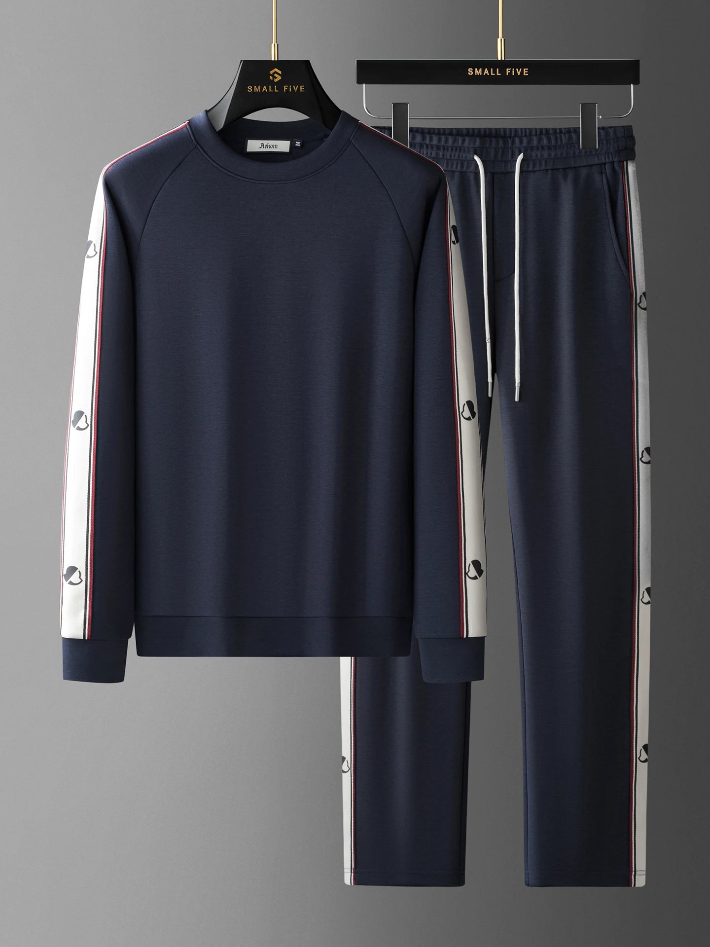 JSBD Autumn High-end Modal cotton air layer contrasting woven band sweatshirt two-piece Men's casual round-neck sport set