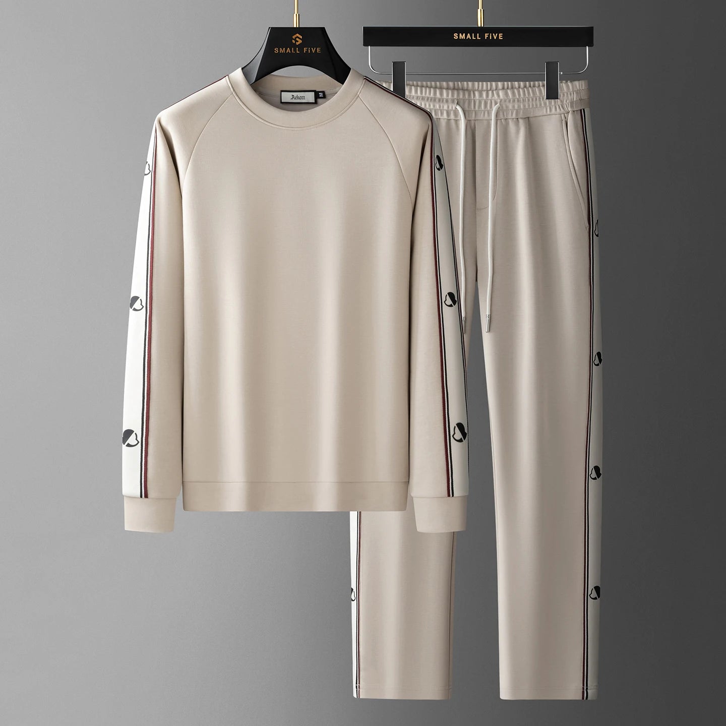 JSBD Autumn High-end Modal cotton air layer contrasting woven band sweatshirt two-piece Men's casual round-neck sport set