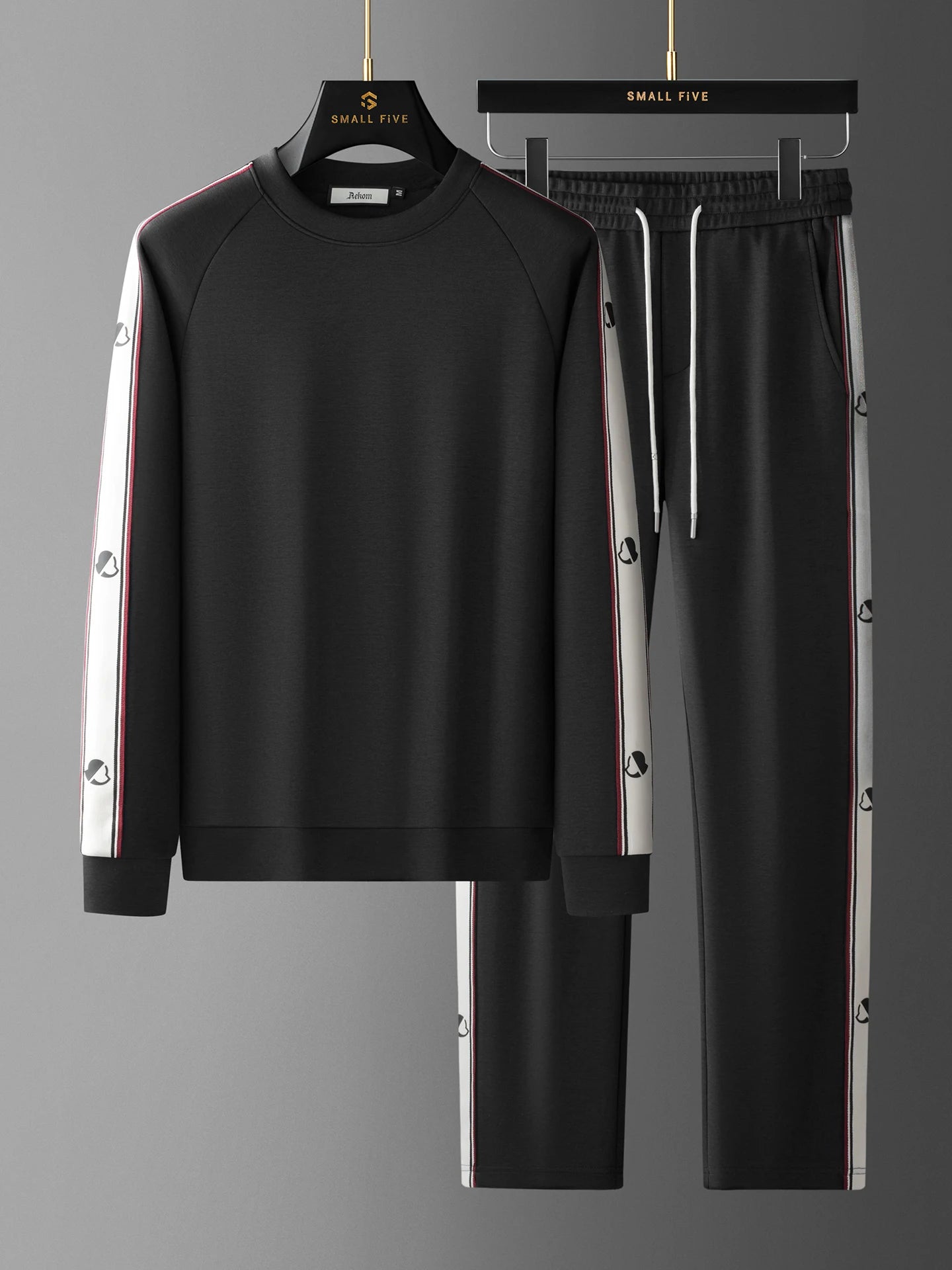 JSBD Autumn High-end Modal cotton air layer contrasting woven band sweatshirt two-piece Men's casual round-neck sport set