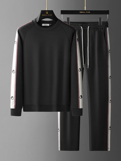 JSBD Autumn High-end Modal cotton air layer contrasting woven band sweatshirt two-piece Men's casual round-neck sport set