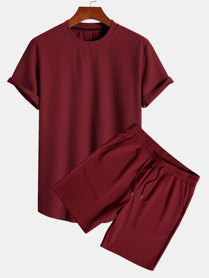 Muscle Fit Ribbed Arc Hem T-Shirt & Shorts