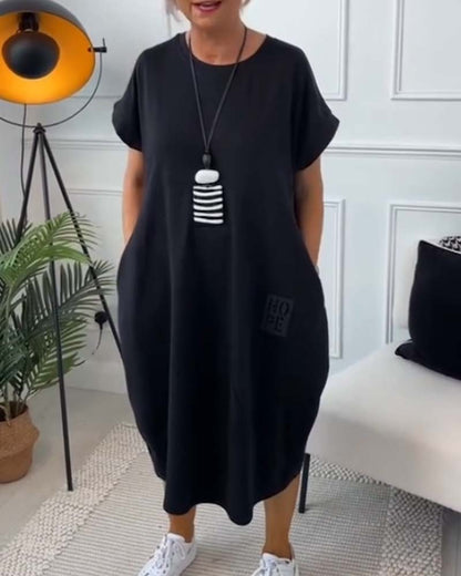 Simple letter print short sleeve casual dress