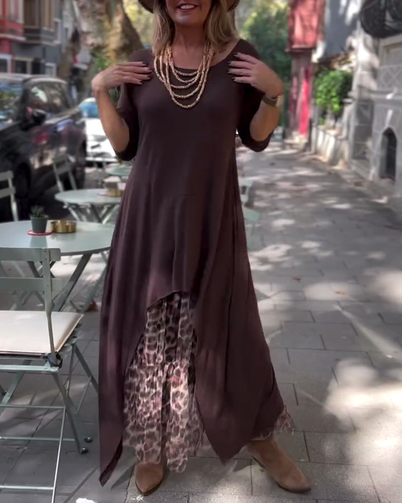 Long Sleeve Solid Color Irregular Dress