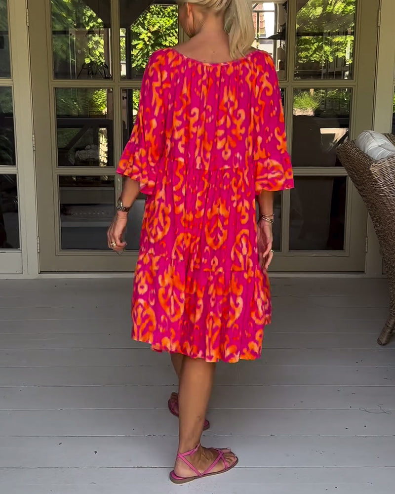 Bell sleeve loose printed dress