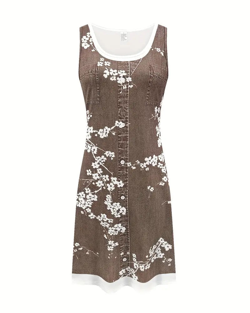 Casual Sleeveless Vest Print Dress