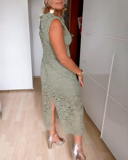 Lace sleeveless elegant slit dress
